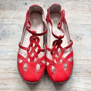 Jambu Red Leather Cutout Mary Jane Flats Womens Size 10 Comfort Shoes